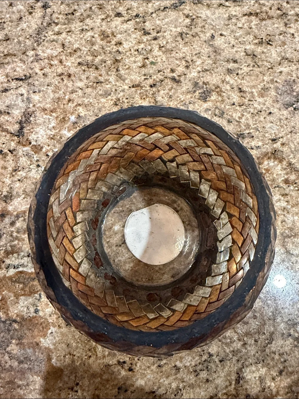 Decorative Brown Mosaic Woven Glass Bowl / candle - Home Accents